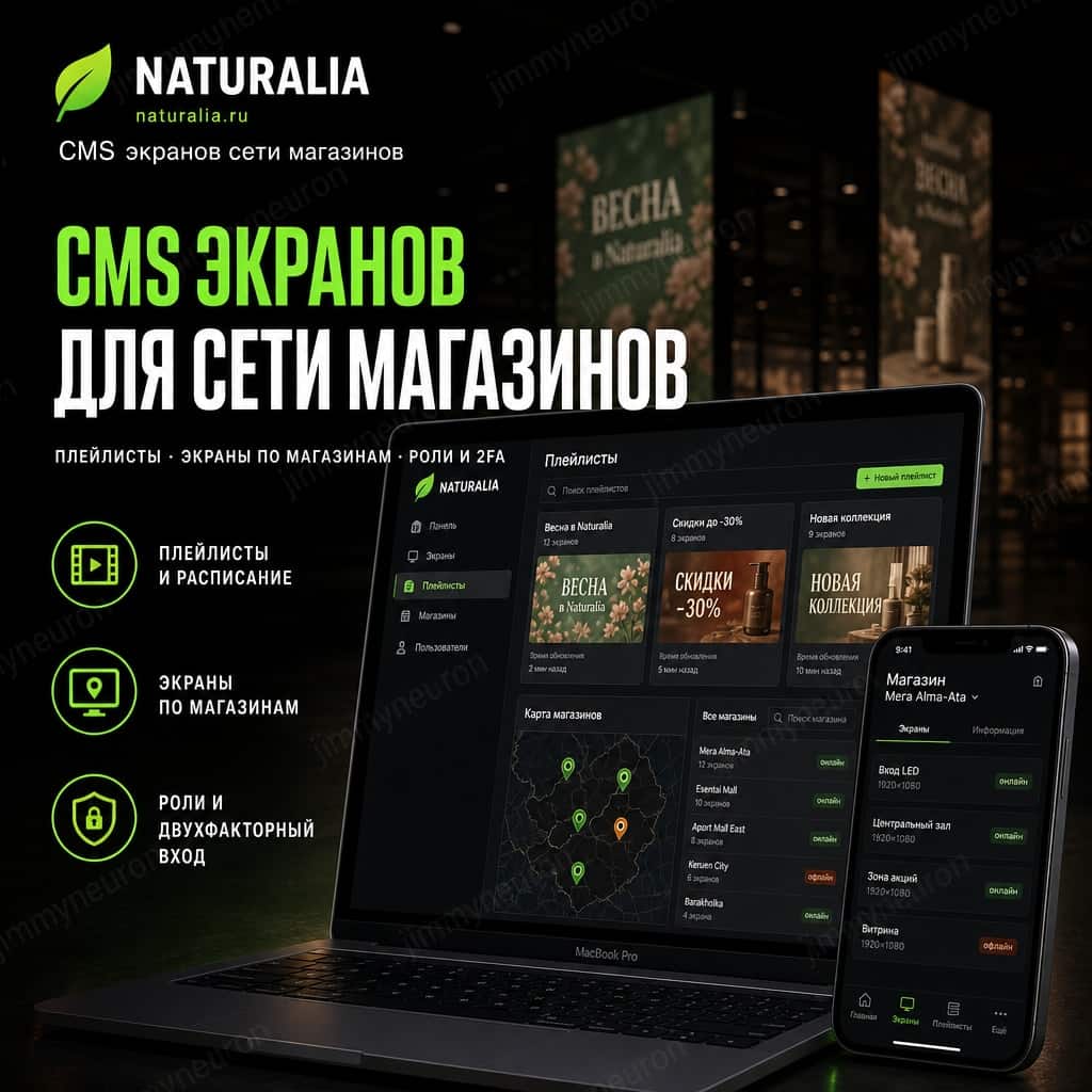 Naturalia - CMS рекламных экранов для сети магазинов в Казахстане