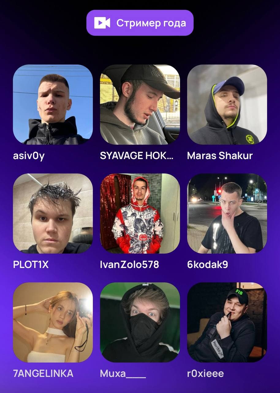 VRP голосование - номинация «Стример года»: сетка кандидатов в Mini App