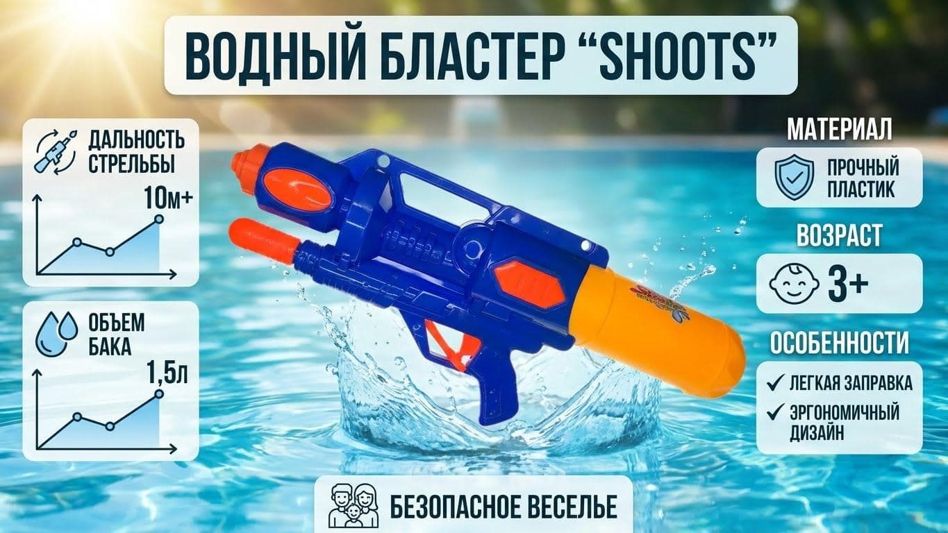 Этап 1 / v1 (TG-бот): инфокарточка водного бластера - перегруженный шаблон, слабый дизайн прототипа