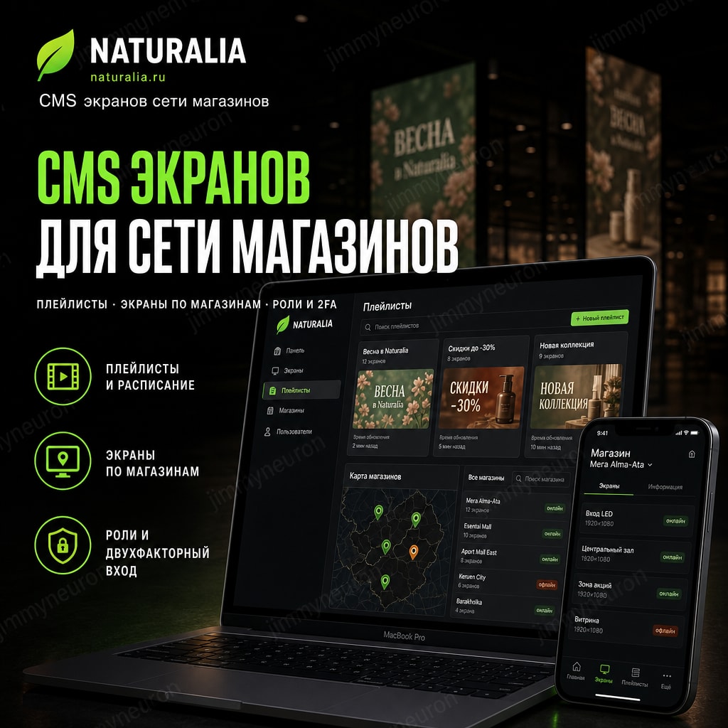 Naturalia - CMS рекламных экранов для сети магазинов в Казахстане